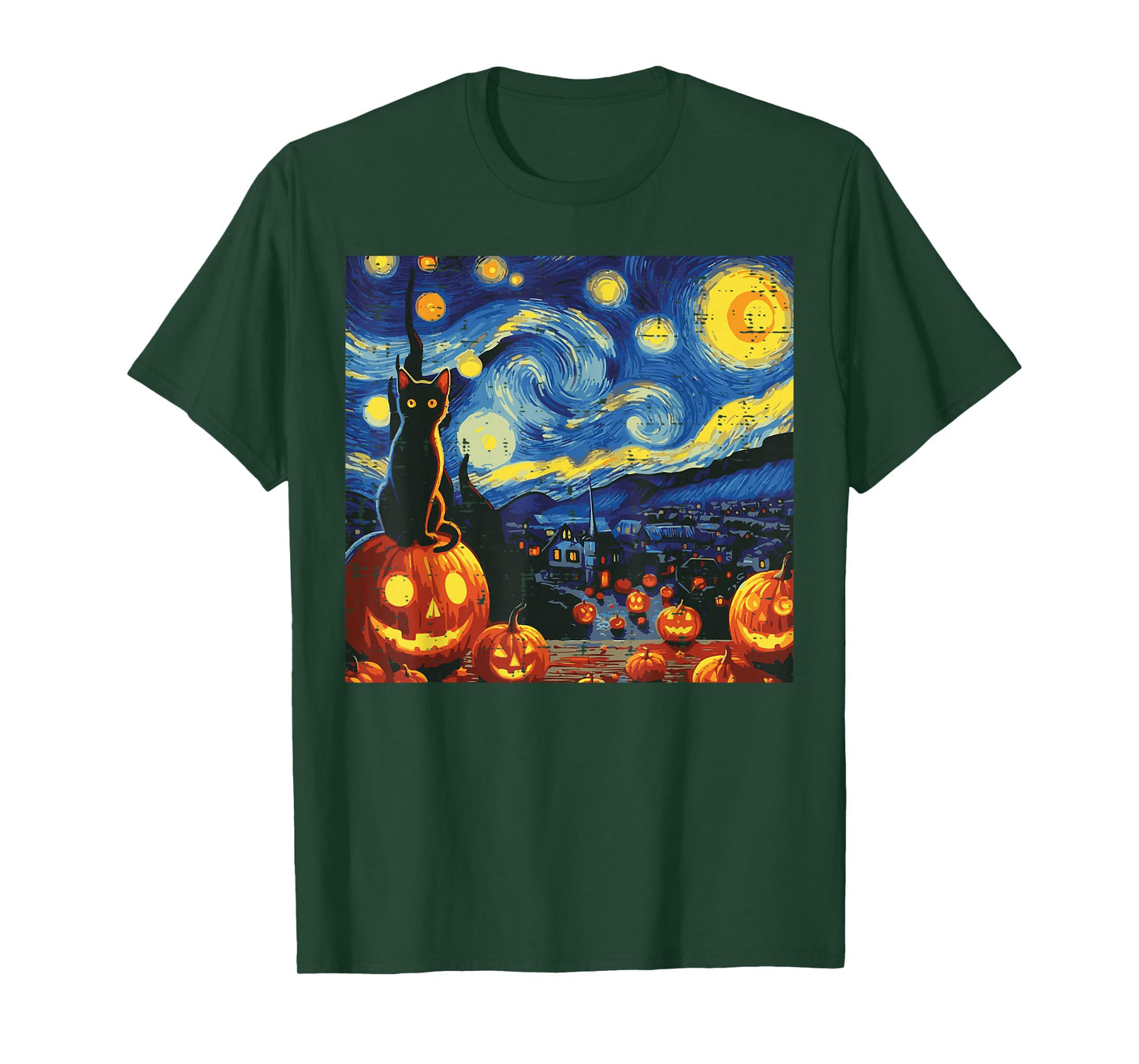 Halloween Starry Night Cat Pumpkins Costume Men Women Kids T-Shirt