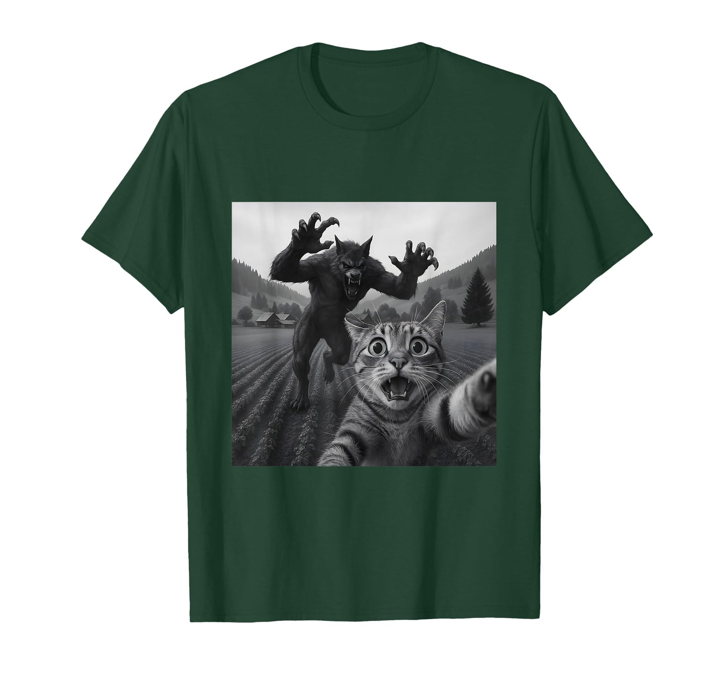 Epic Werewolf and Funny Cat Scary Monster Design T-Shirt