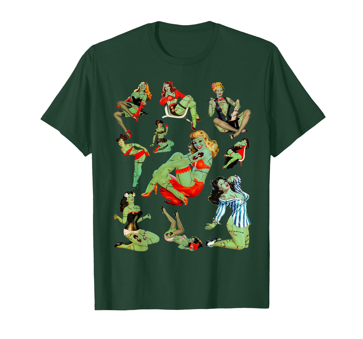 Zombie Pin Up Girl Halloween Sassy Cute Collage Apocalypse T-Shirt