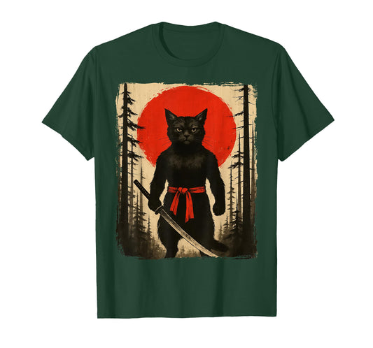 Cat Samurai Japanese Sword Anime Cat T-Shirt