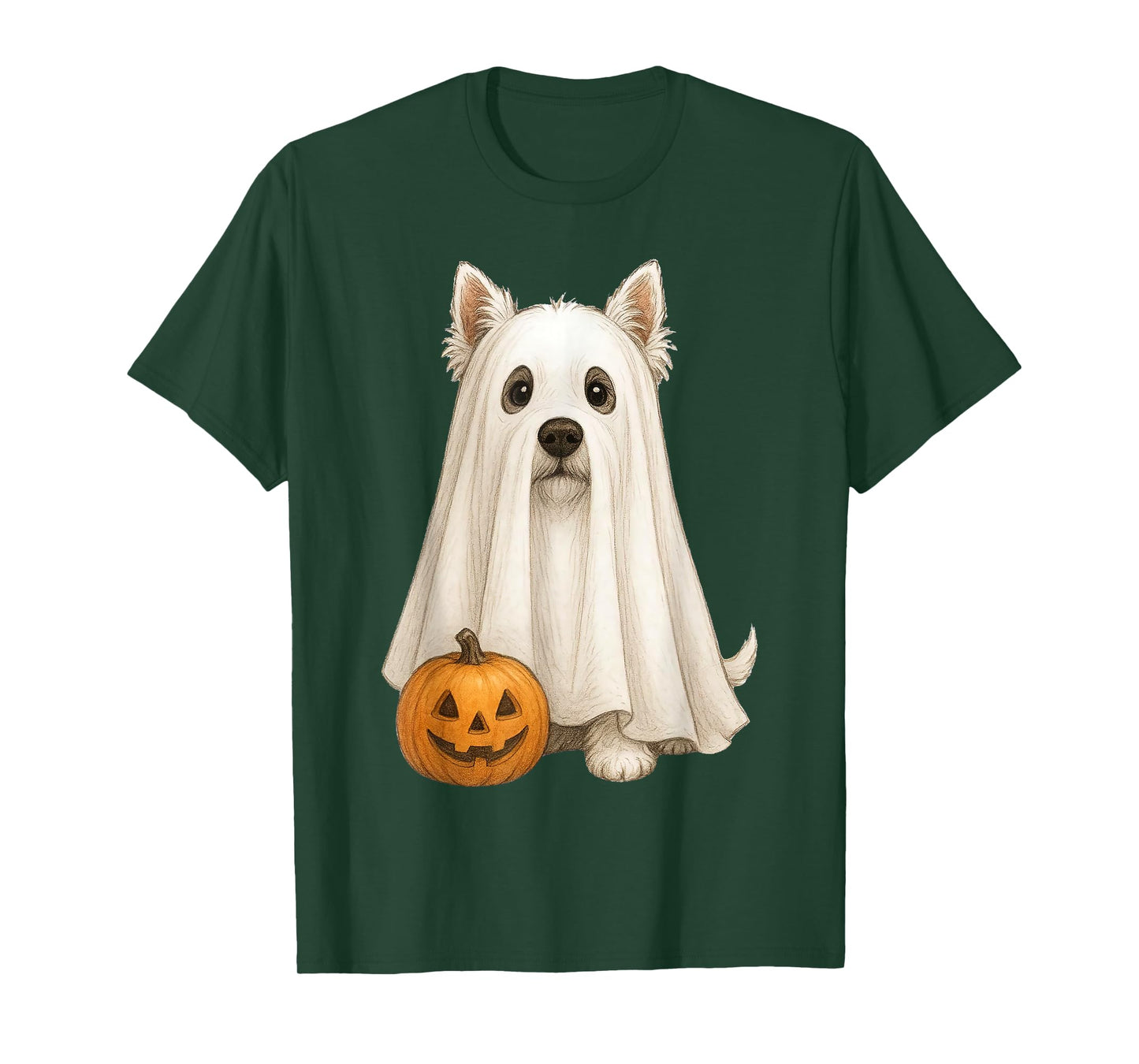 Cute Westie Dog Ghost Pumpkin Halloween Pet Animal Lover T-Shirt