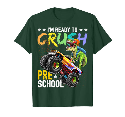 Crush Preschool Dinosaur Monster Truck Back to School Boys T-Shirt