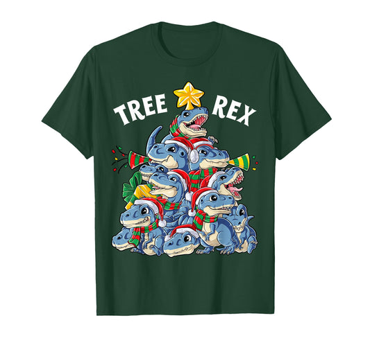 Christmas Dinosaur Tree Rex Pyjamas Men Boys Xmas Santa Hat T-Shirt