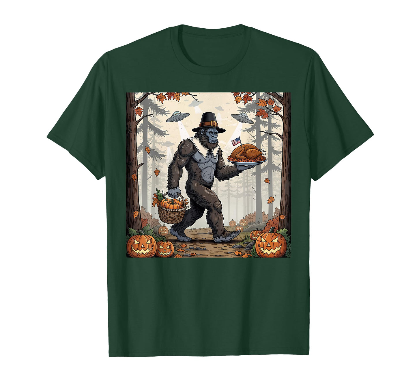 Thanksgiving Bigfoot UFO Funny Sasquatch Turkey Day T-Shirt