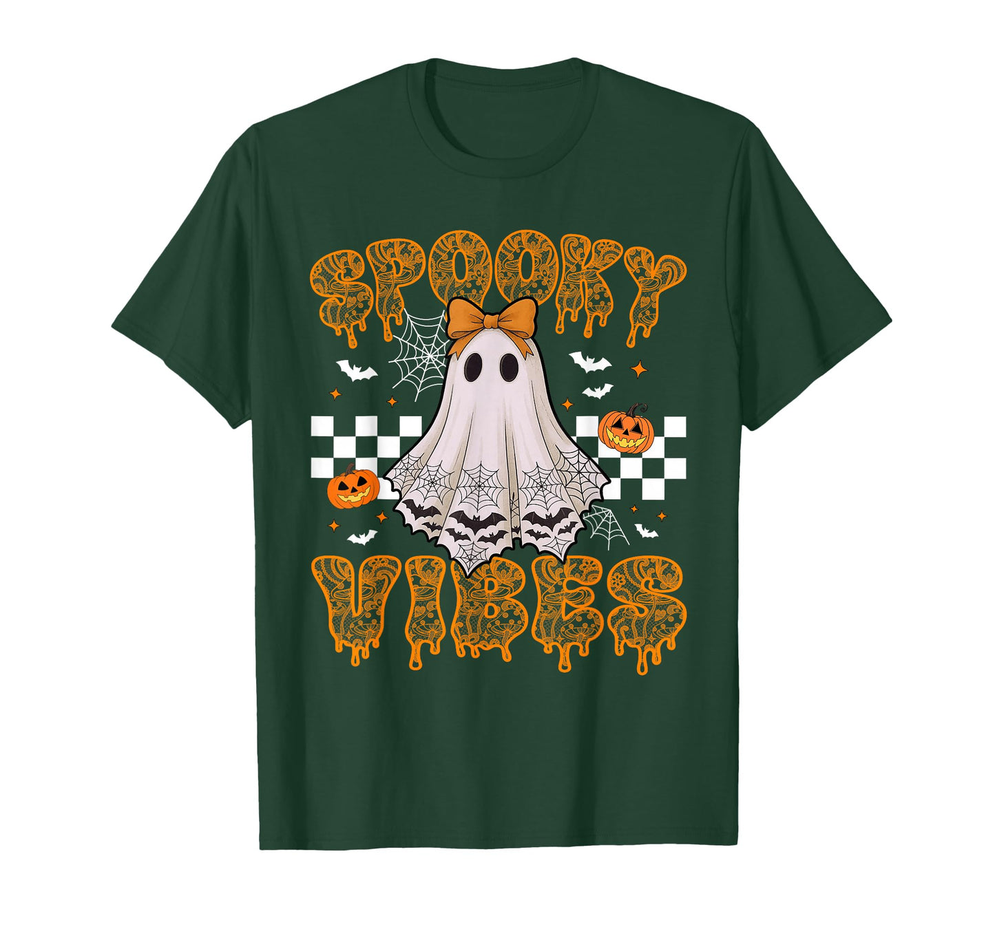 Spooky Vibes Ghost Retro Groovy Halloween Women Girls Kids T-Shirt