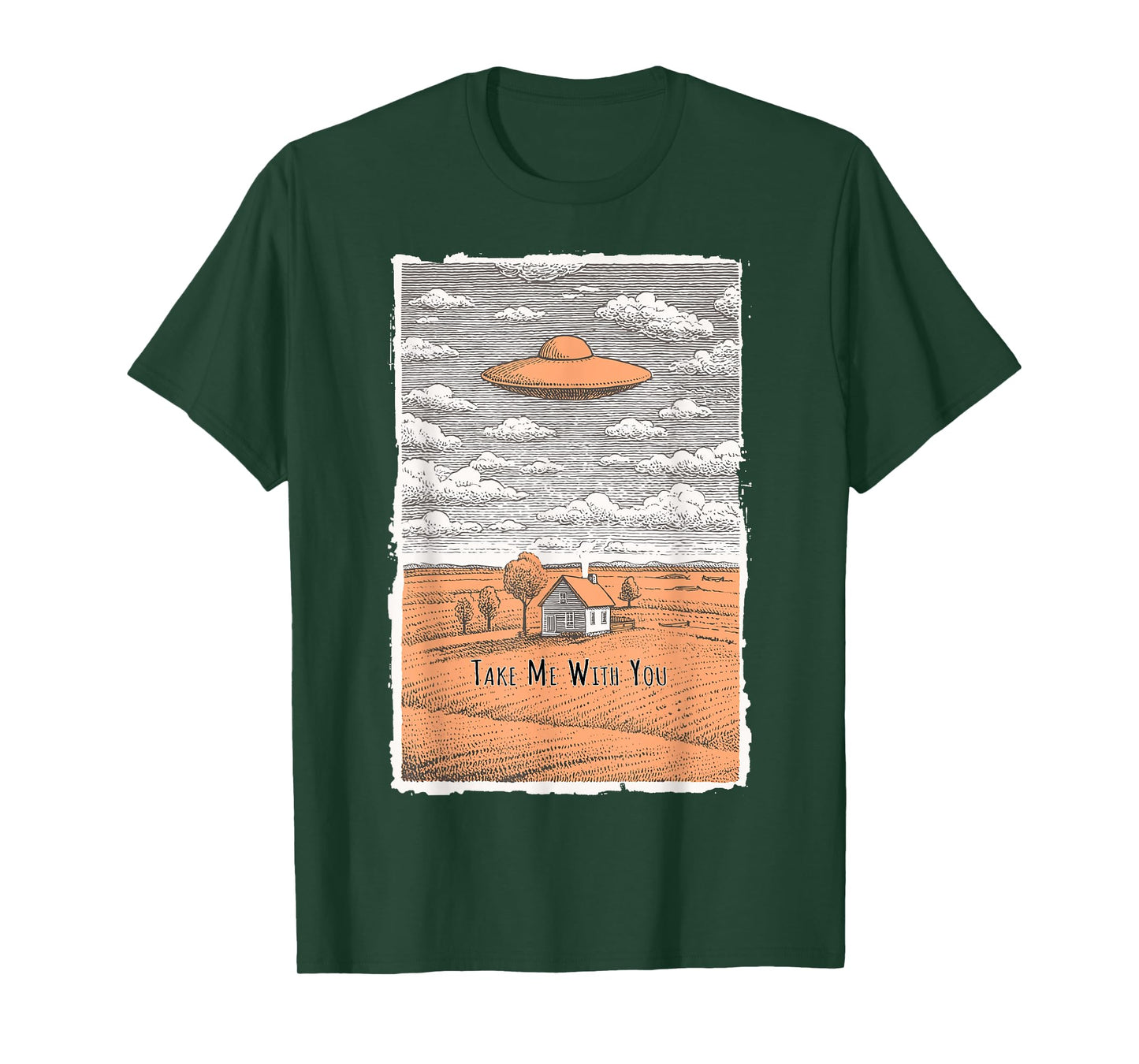 UFO Alien Abduction Vintage Woodcut Sci-Fi Art Gift T-Shirt