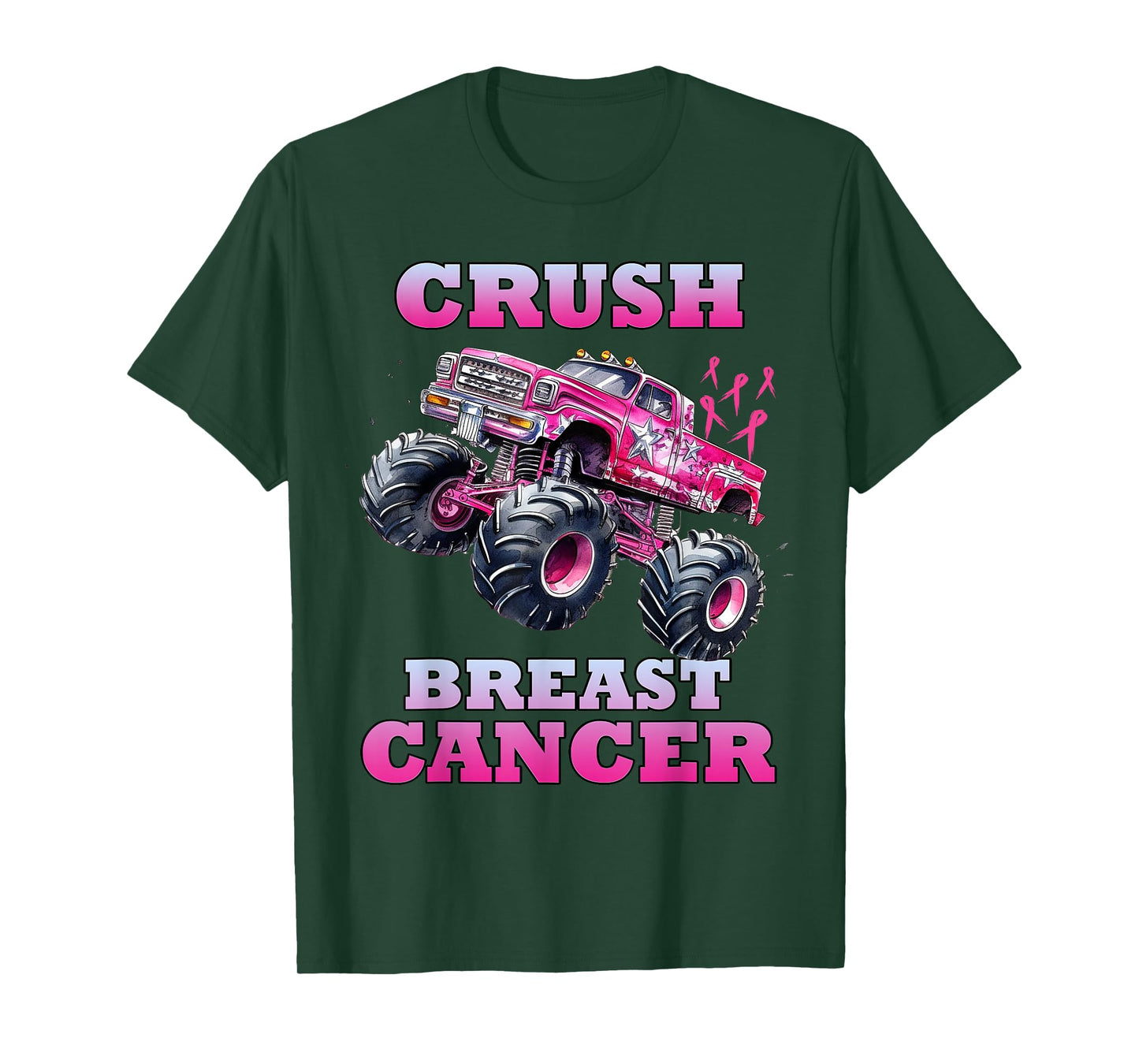 Crush Breast Cancer Monster Truck Wear Pink Kids Boys Girls T-Shirt