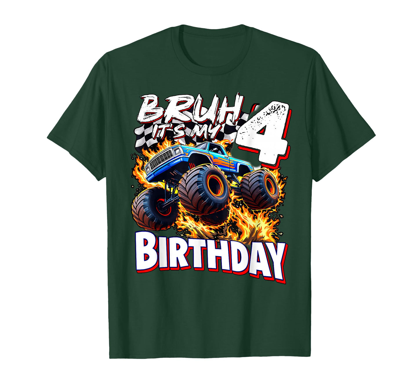 Bruh It's My 4th Birthday Monster Truck Boy 4 Year Old Kids T-Shirt