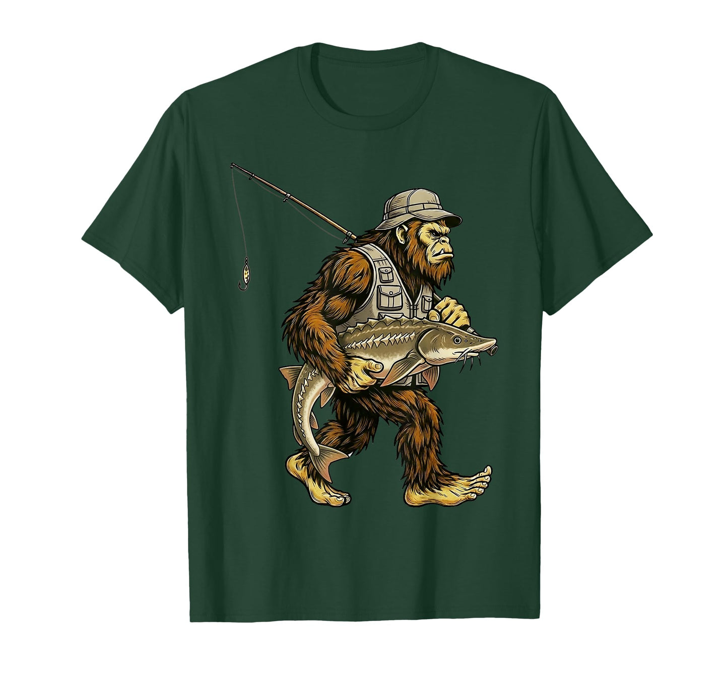 Sturgeon Bigfoot Fisherman River Fishing Sasquatch T-Shirt