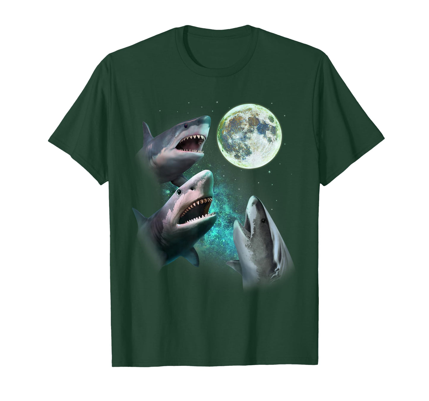 Three Great White Sharks Howl at Moon 3 Wolfs Funny Parody T-Shirt
