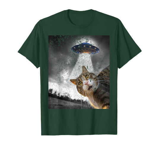 Funny Cat Selfie Alien UFO Ship Cat Lover Humor T-Shirt
