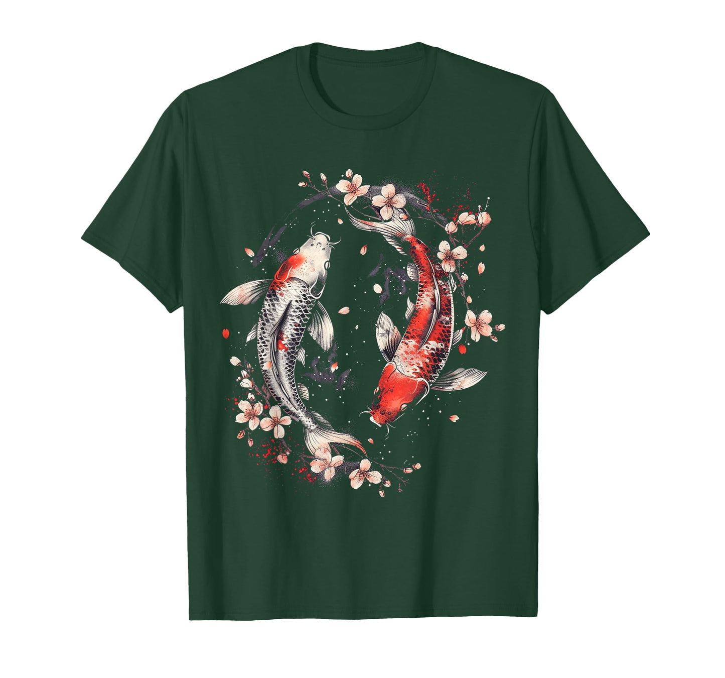 Cherry Blossom Koi Carp Fish Japanese Sakura Graphic Art T-Shirt