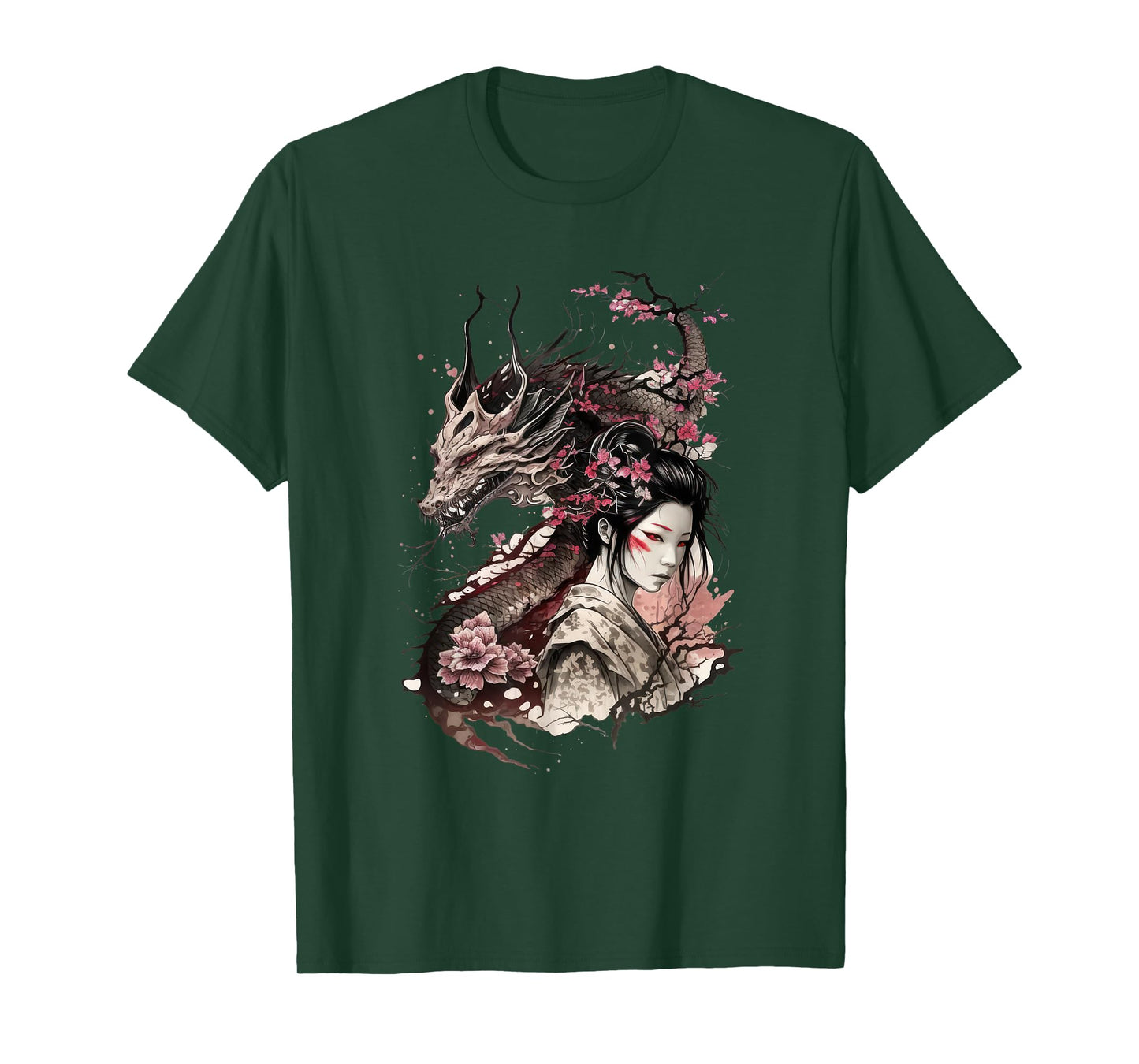 198 Sakura Japan Geisha Japanese Dragon Cherry Blossom T-Shirt
