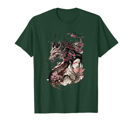 198 Sakura Japan Geisha Japanese Dragon Cherry Blossom T-Shirt