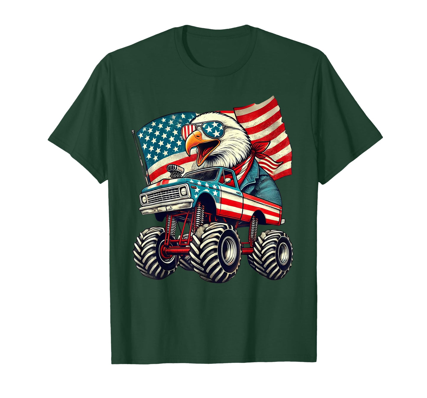 4th of July Eagle Monster Truck American Flag USA Men Boys T-Shirt