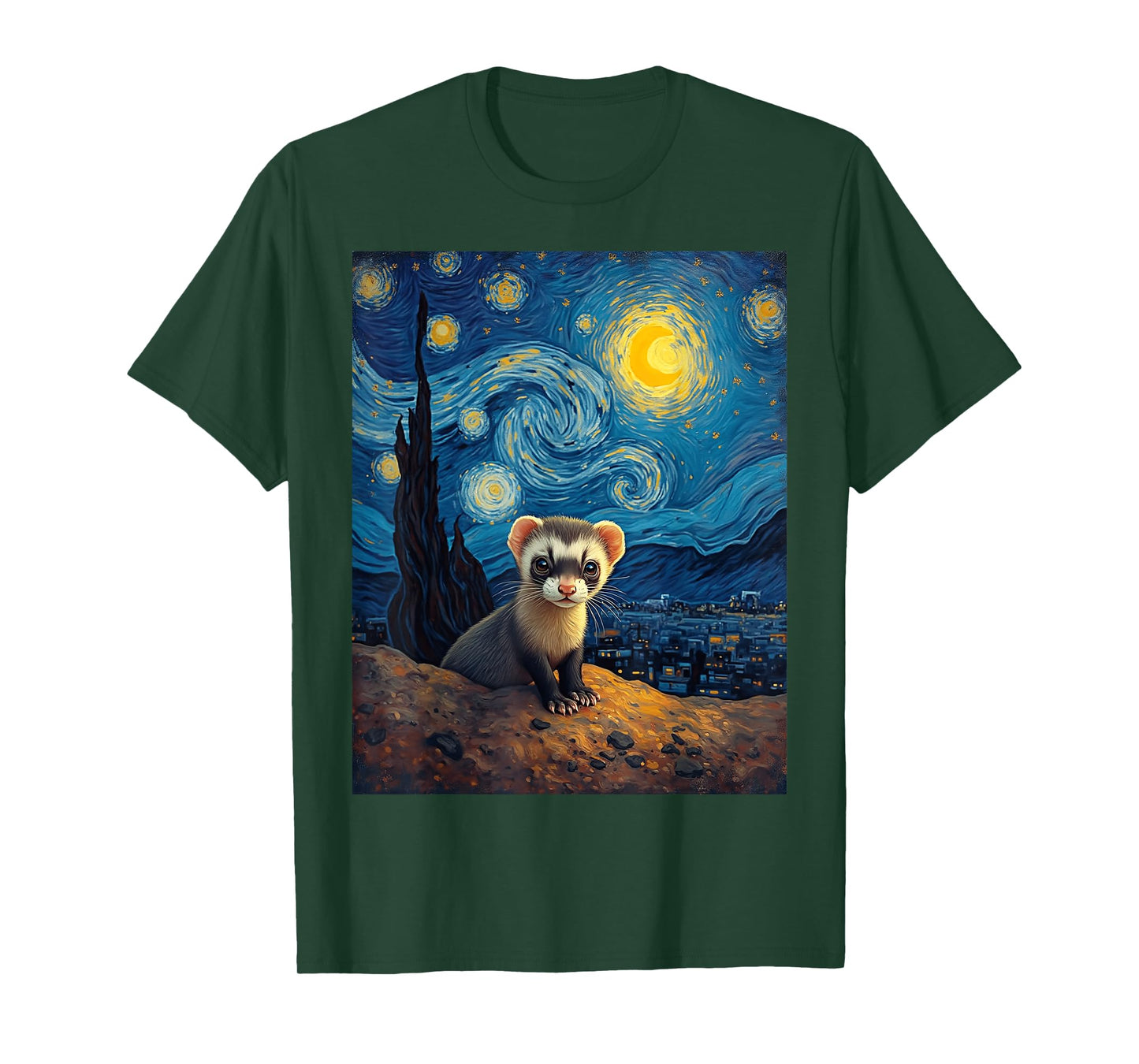 Van Gogh's Starry Night Black-Footed Ferret Prairie Ghost T-Shirt