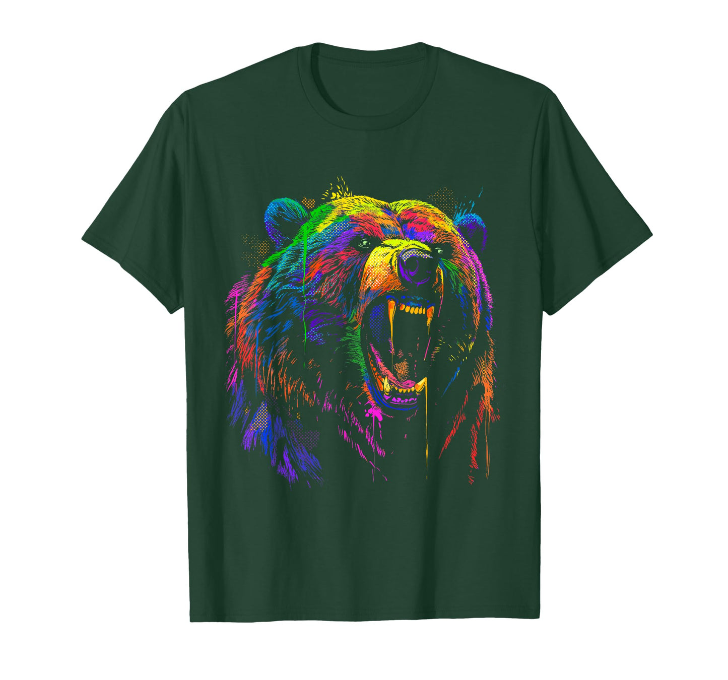 Rainbow Bear Shirt Vivid Vibrant Colorful Grizzly Bear Head T-Shirt