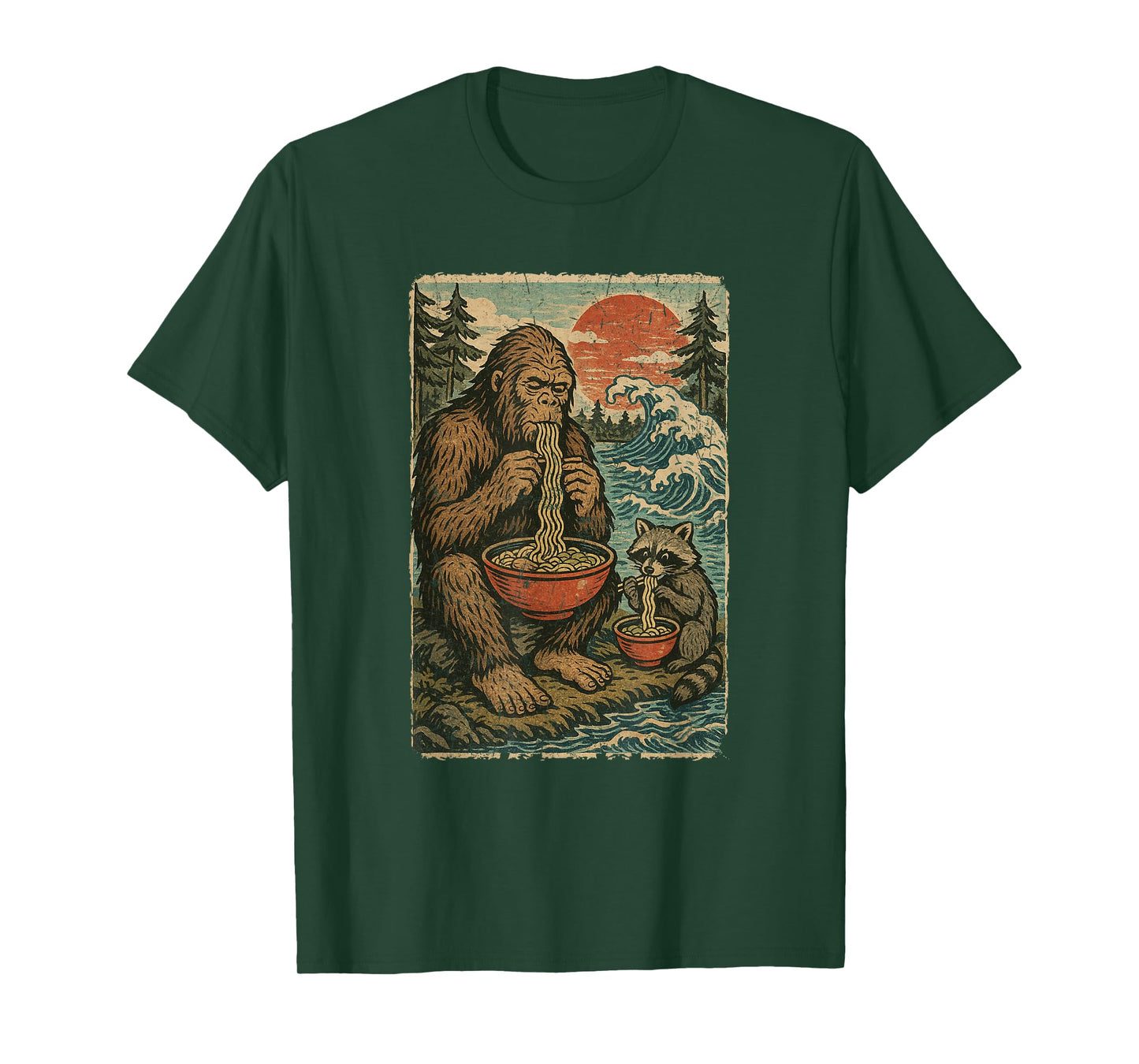 Anime Bigfoot Racoon Eating Ramen Funny Japanese Manga T-Shirt