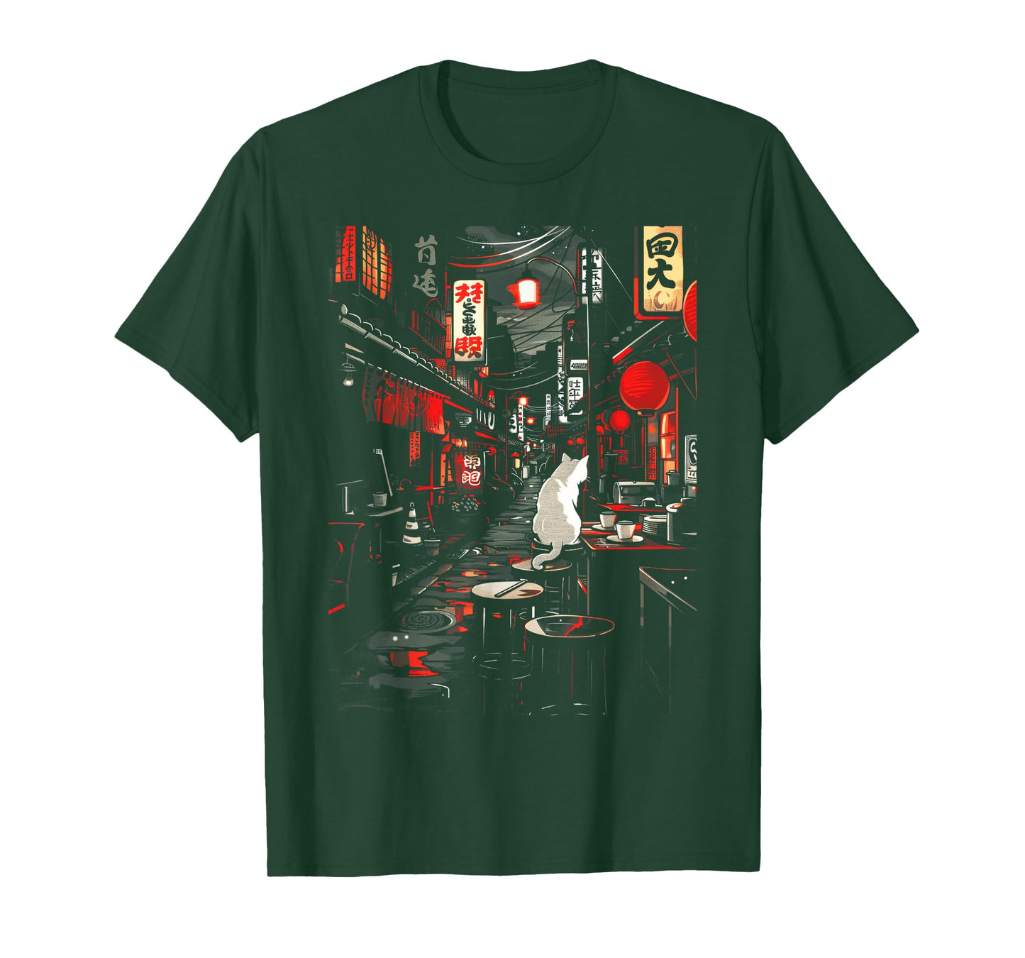 Japanese City Vintage Cat Sushi Japanese street Men Women T-Shirt