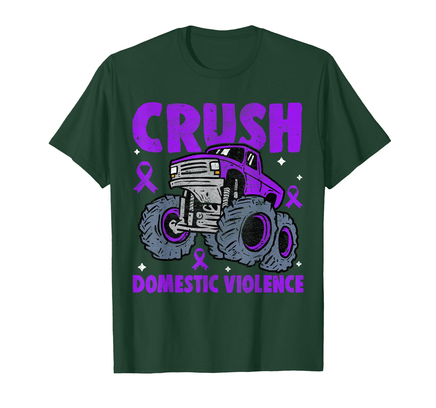 Crush Domestic Violence Awareness Monster Truck Purple Kids T-Shirt