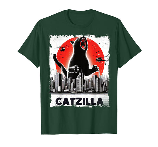 Retro Catzilla Japanese Kaiju Cat Roaring Monster Cat Lover T-Shirt