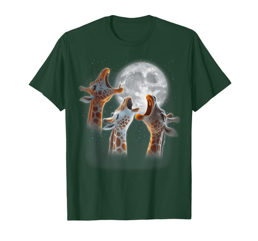 3 Giraffes Howling At The Moon Funny Giraffe Animal Lover T-Shirt