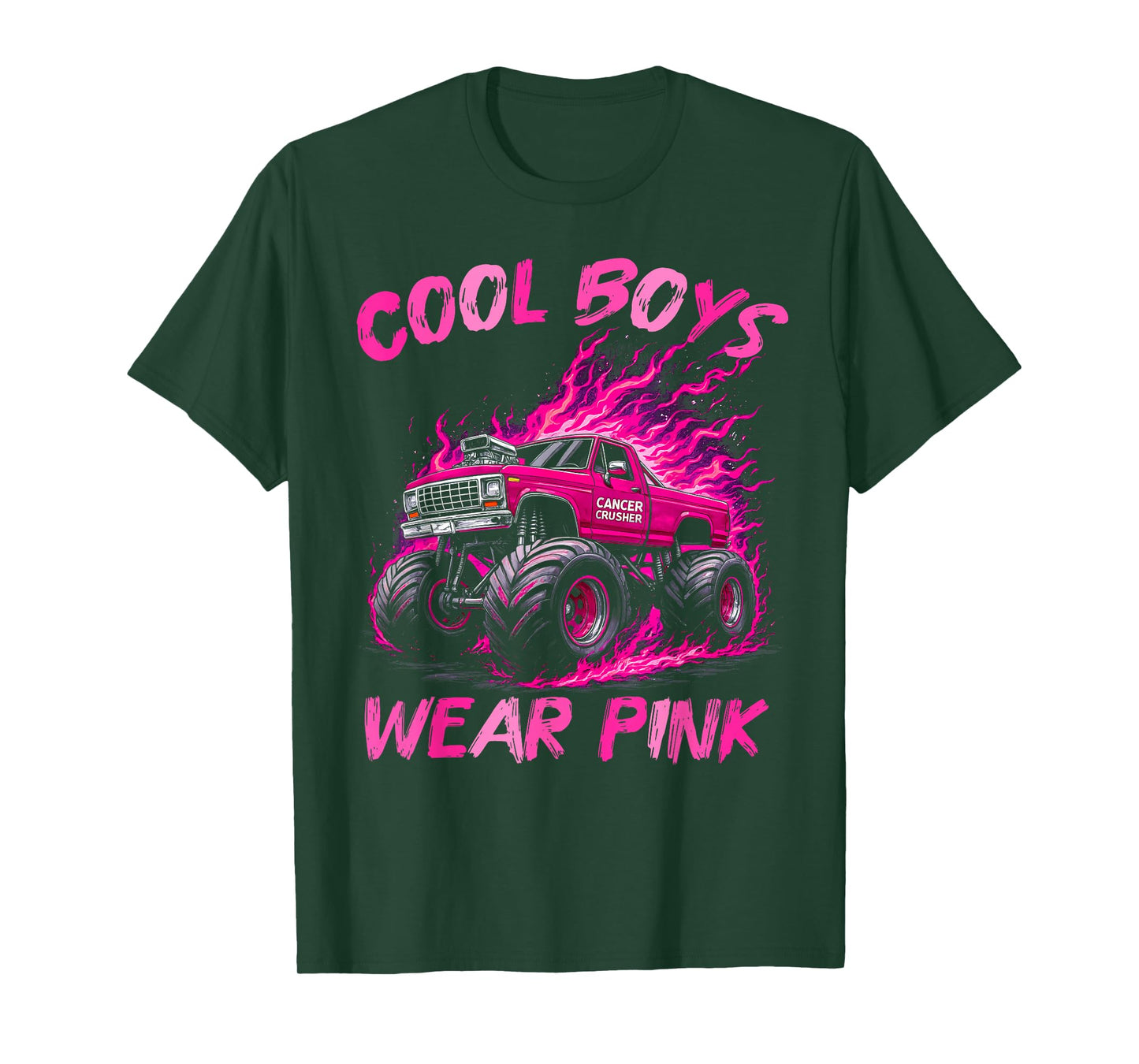 Monster Truck Breast Cancer Awareness Cool Boys Wear Pink T-Shirt