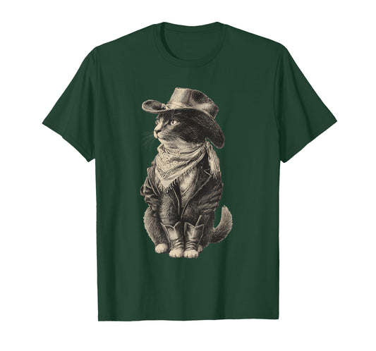 Country Western Vintage Cowgirl Funny Cowboy Cat T-Shirt