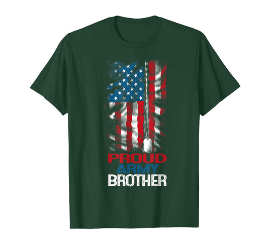 Proud Army Brother US Flag and America Dog Tag Military Boy T-Shirt