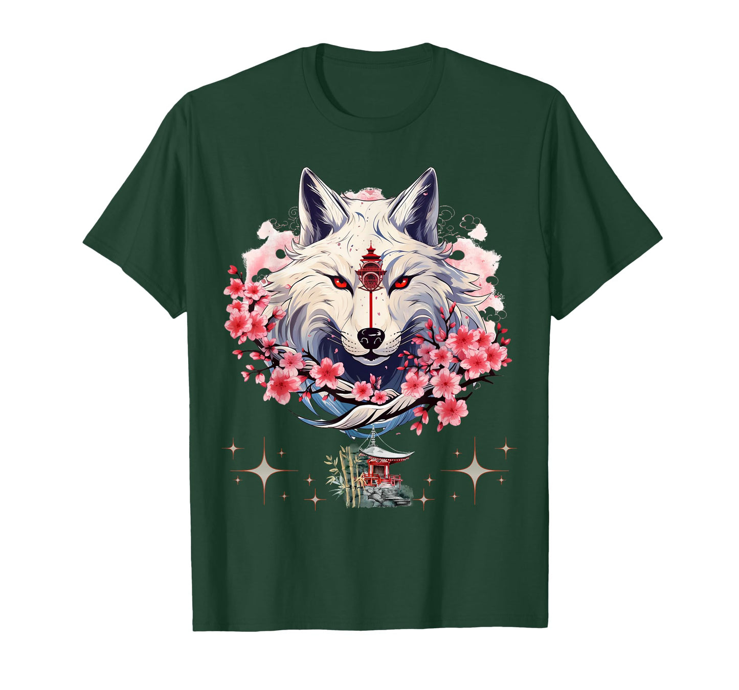 Okami Wolf Japanese Anime Kawaii Blossom Cherry Flower T-Shirt