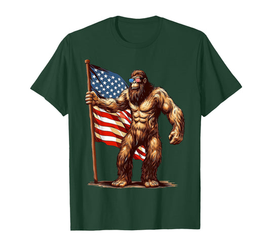 American Flag Bigfoot Sunglasses Patriotic 4th of July USA T-Shirt