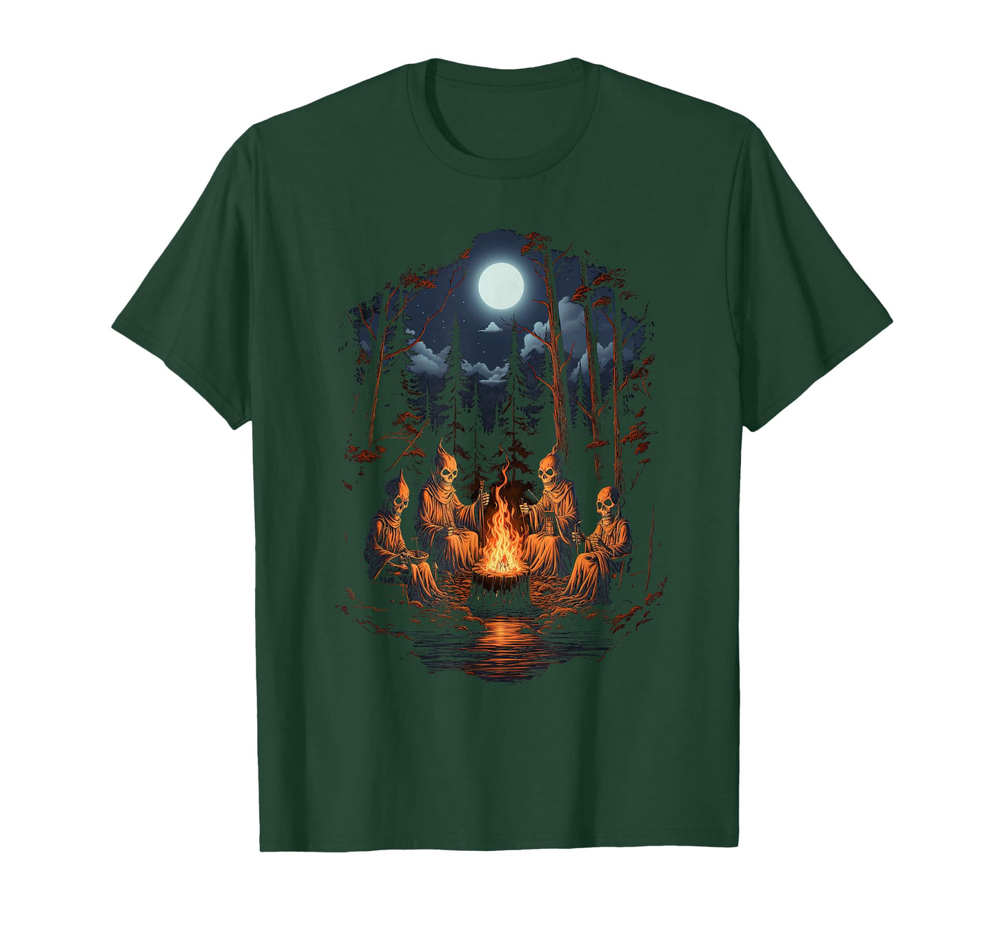 Vintage Ghost and Skeleton by Fire Camping Gothic Halloween T-Shirt