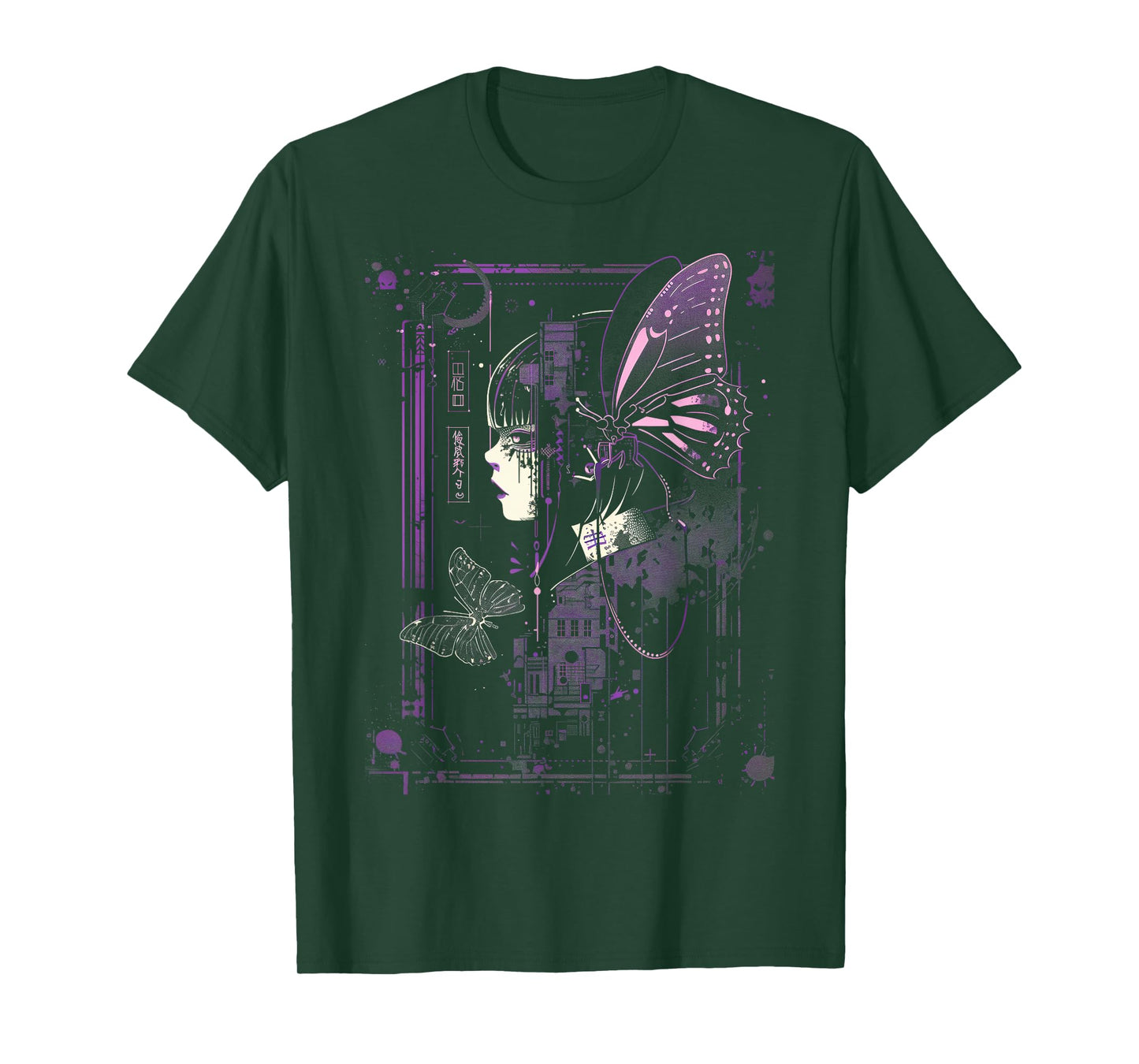Anime Japanese Goth Cyberpunk City Butterfly Art Fantasy T-Shirt