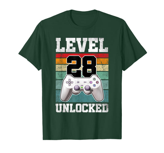 28 Year Old Gaming Level 28 Unlocked Gamers 28th Birthday T-Shirt