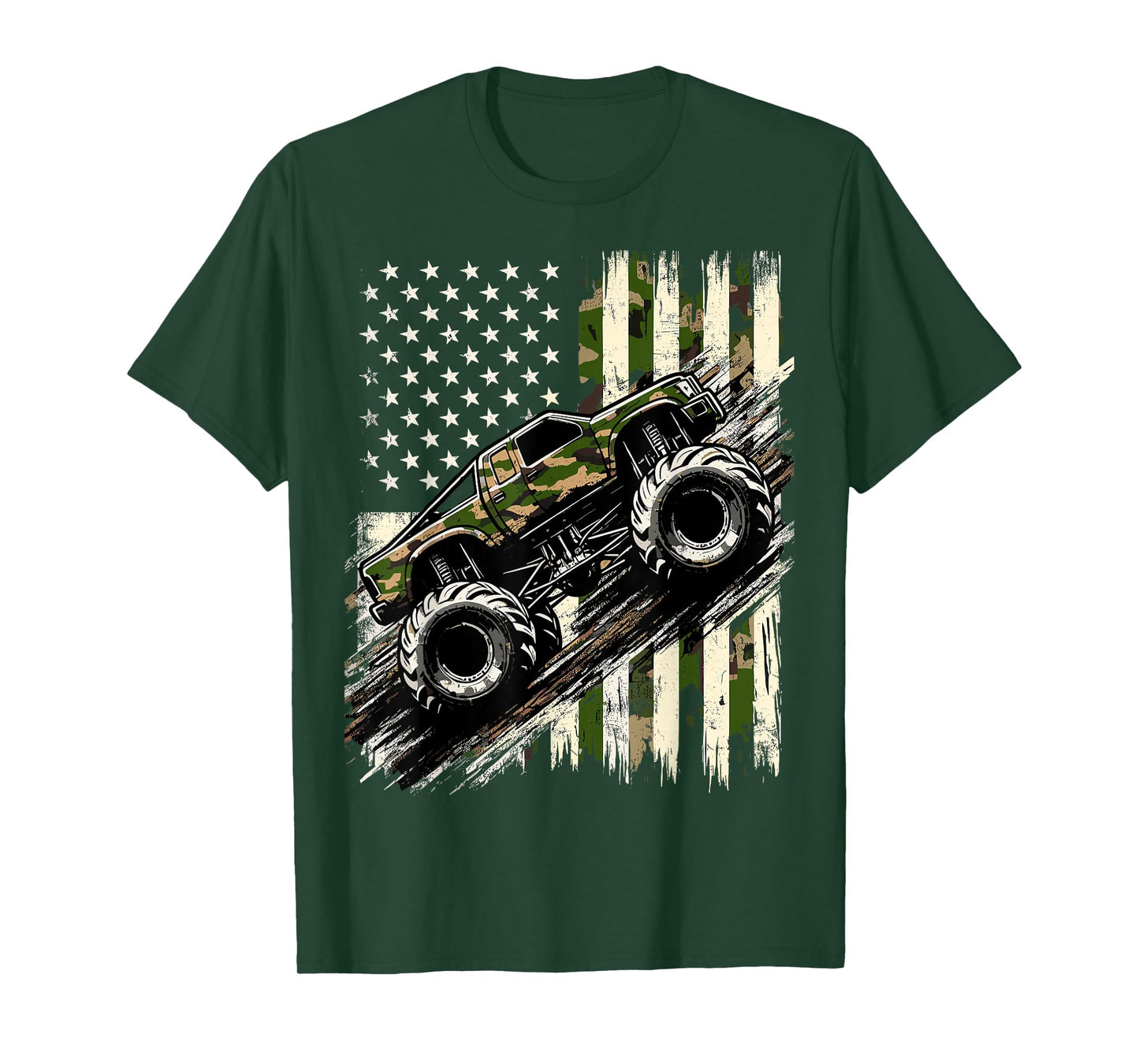 Monster Trucker Camo USA Flag American T-Shirt