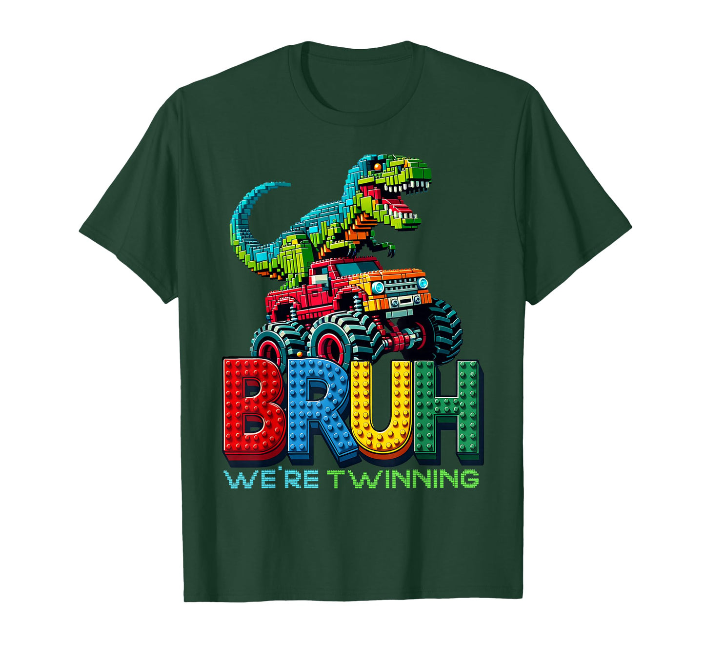 Bruh We're Twinning Boys Twin Day For Spirit Week T Rex Dino T-Shirt