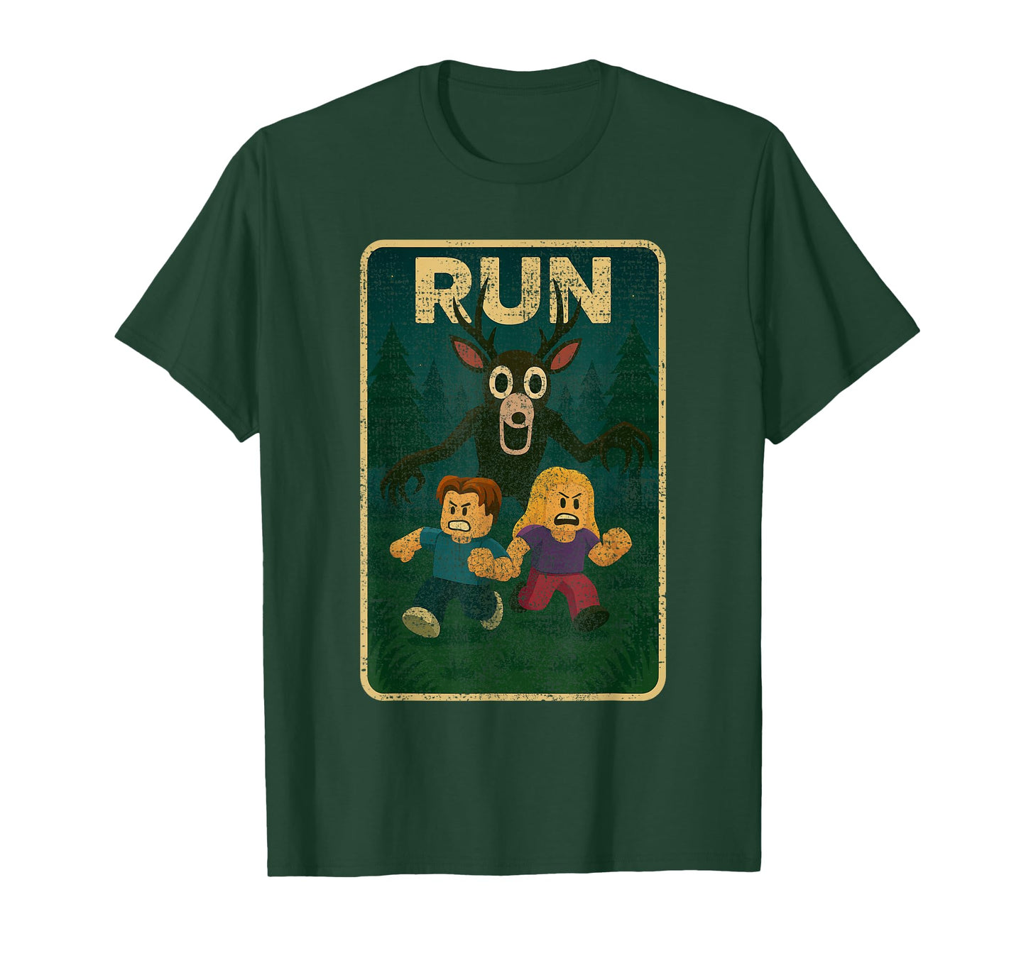 Run - 99 Nights Halloween Gamer Deer in The Forest Kids Meme T-Shirt