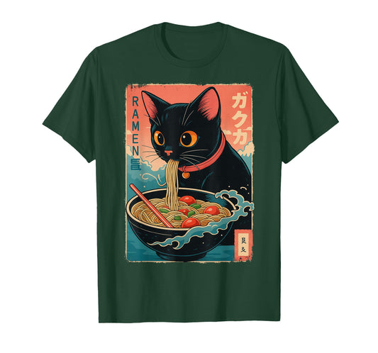 Kawaii Ramen Cat Y2K Manga Anime Style Japan Retro Noodles T-Shirt