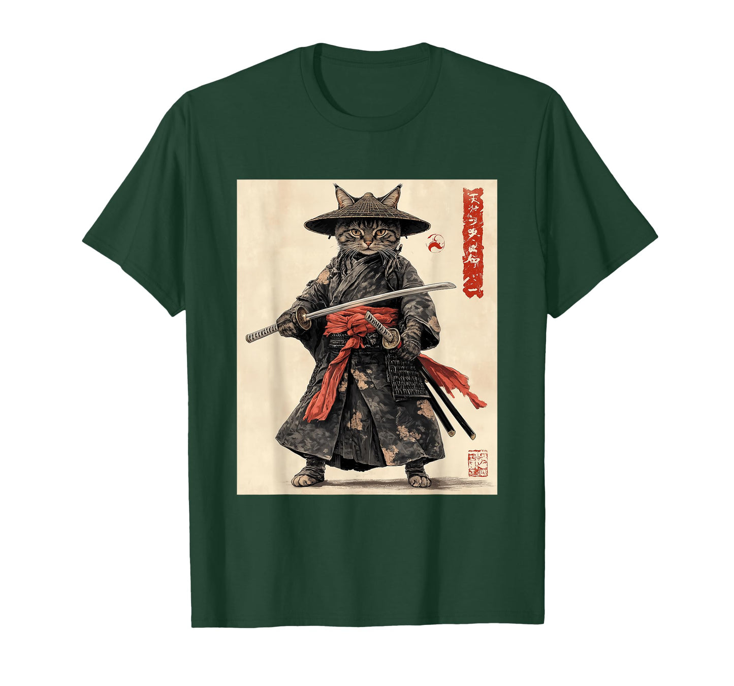 Samurai Cat T-Shirt - Japanese Art Style Warrior Graphic Tee T-Shirt