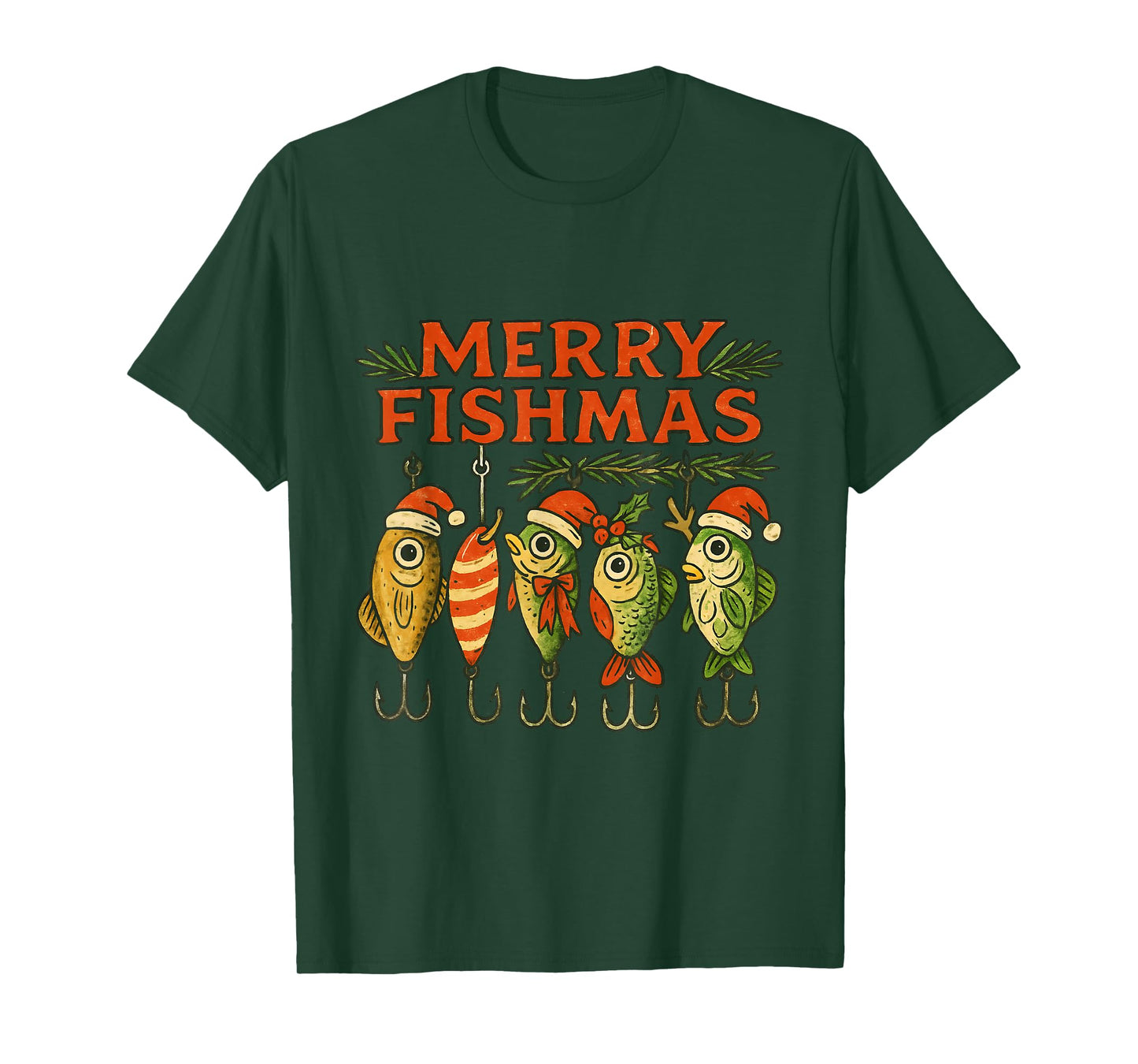 Merry Fishmas Funny Vintage Fishing Christmas T-Shirt