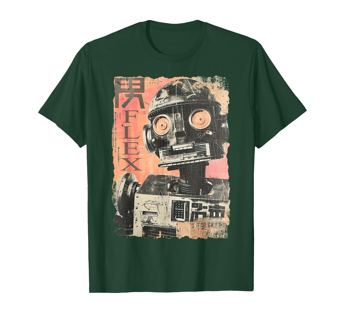 RTUZ Hip Hop Y2K Vintage Hipster Edgy Urban Streetwear Robot T-Shirt - Black, Small
