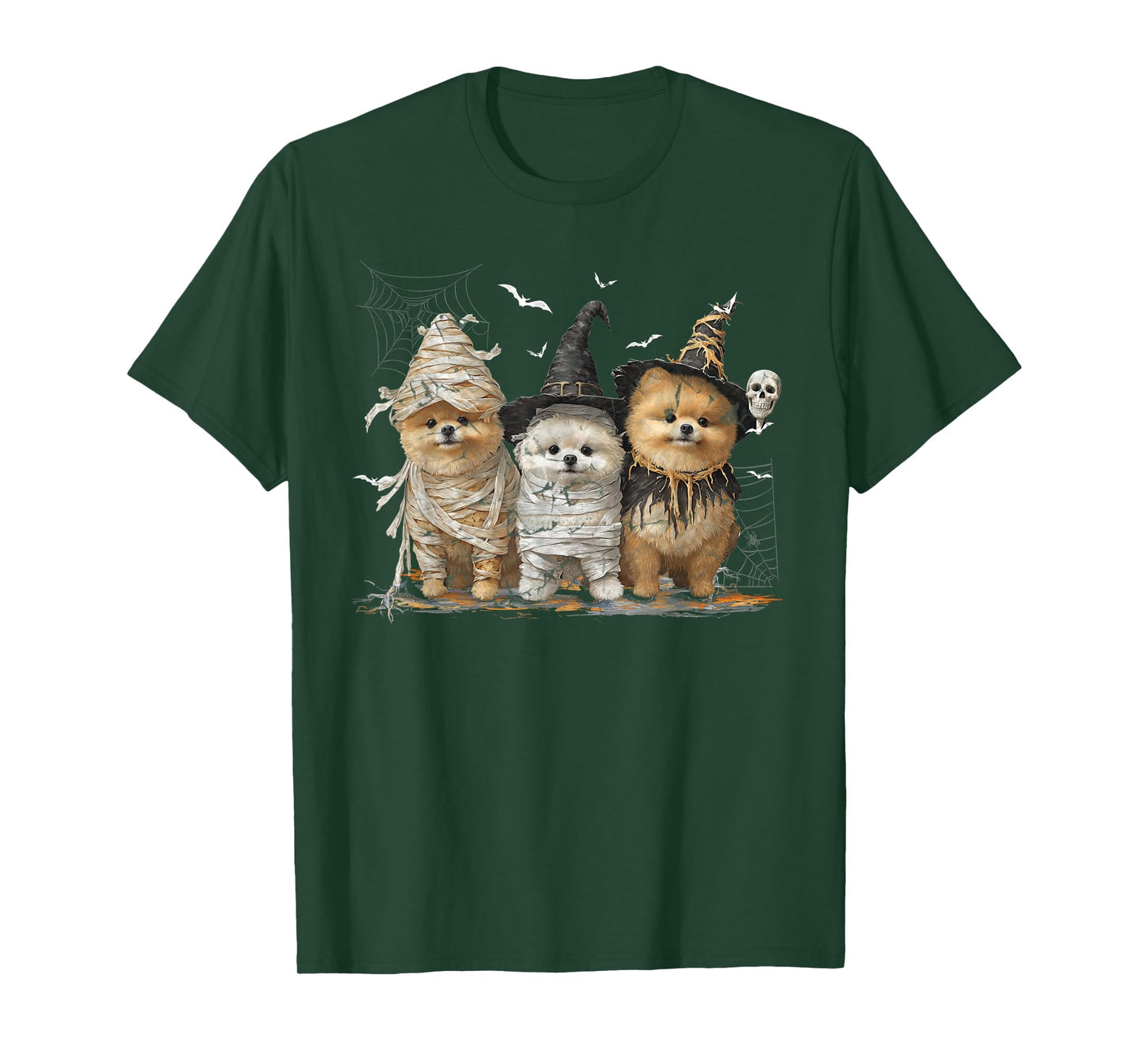 Cute Pomeranian Dog Dressed Ghost Funny Halloween T-Shirt