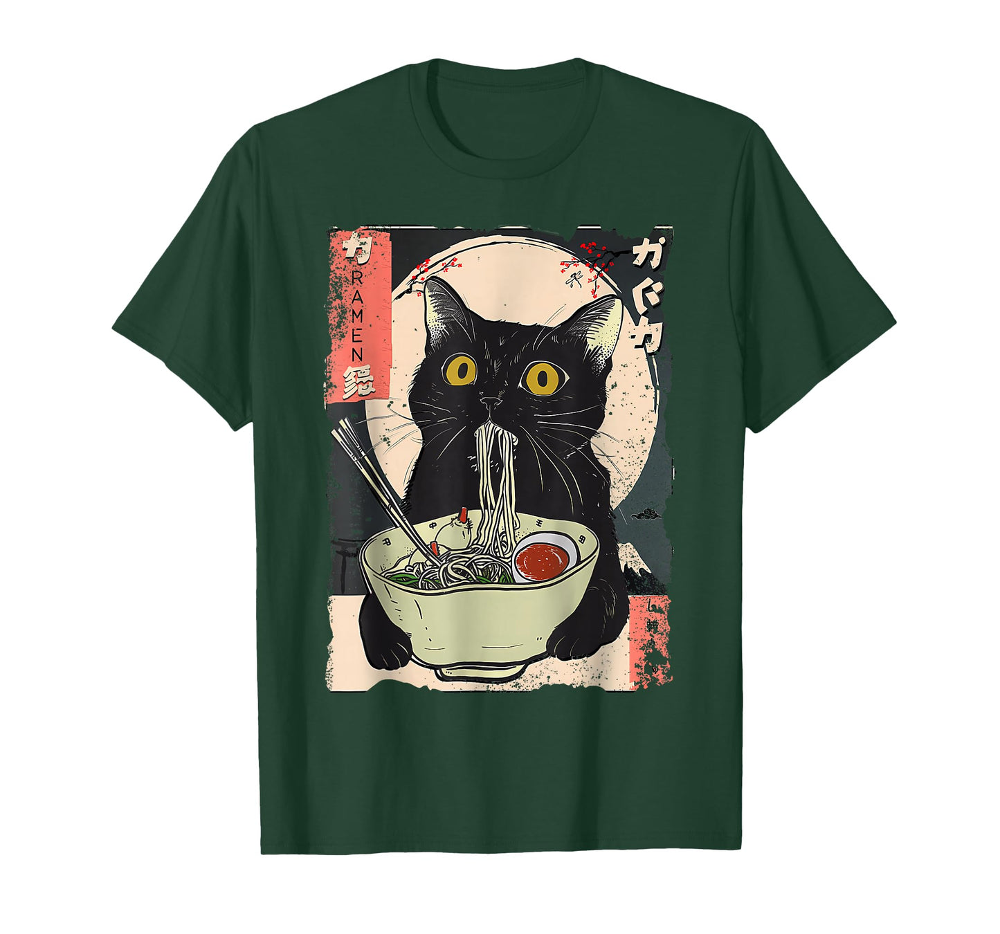 Vintage Cat Eating Ramen Funny Japanese Noodles T-Shirt