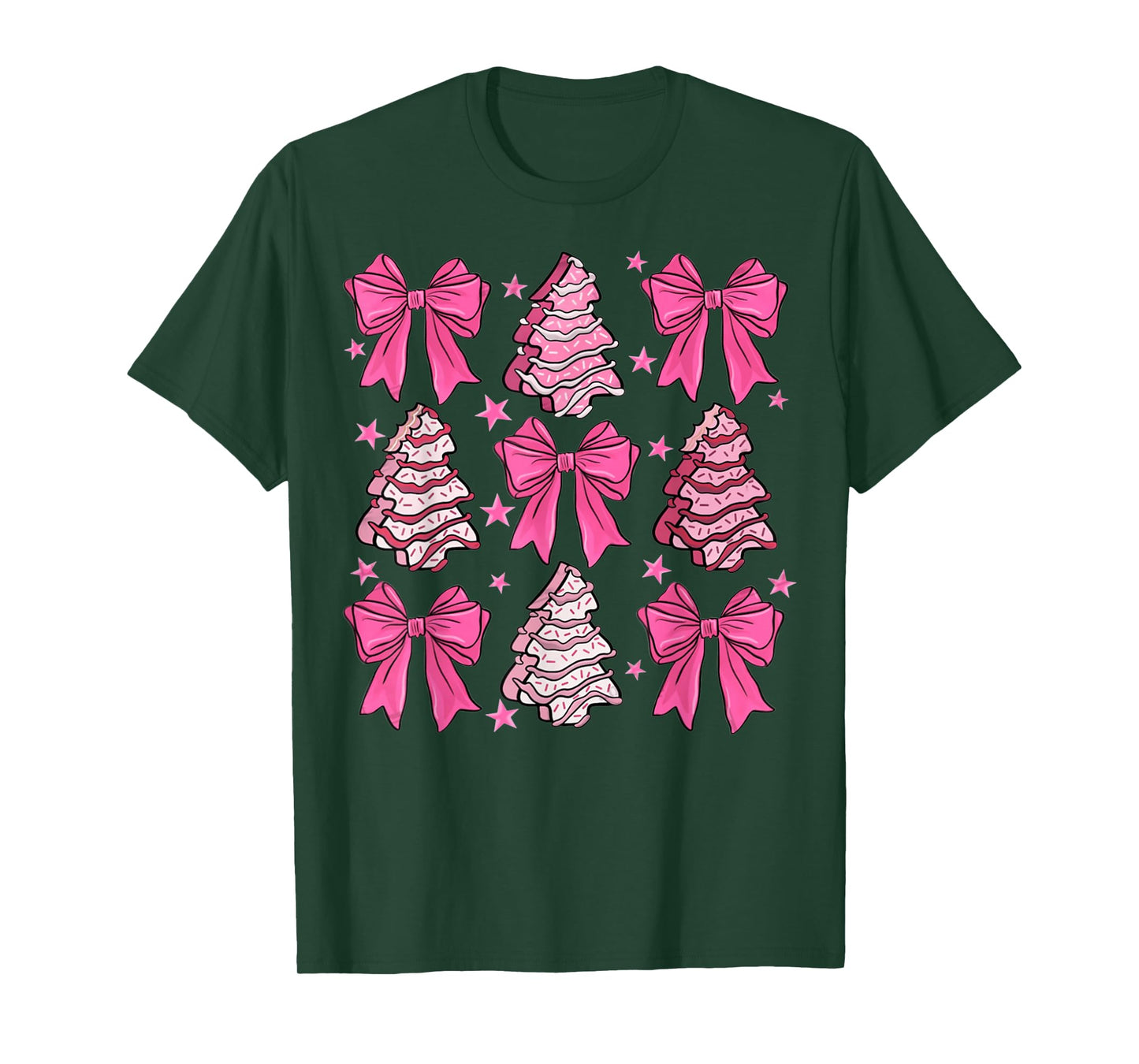 Coquette Bow Tree Cake Candy Cane Merry Christmas Women Girl T-Shirt