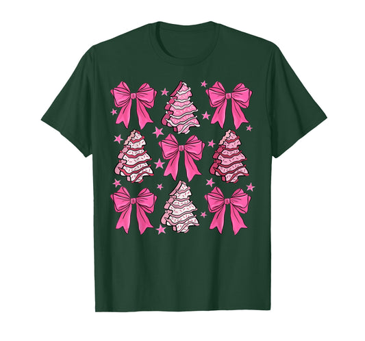 Coquette Bow Tree Cake Candy Cane Merry Christmas Women Girl T-Shirt