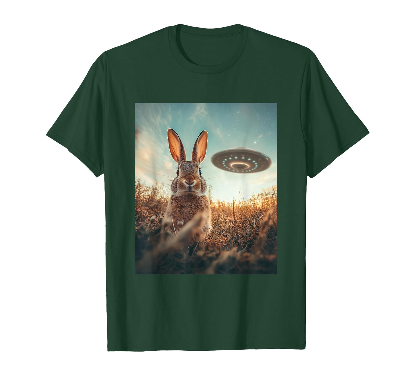 Rabbit Bunny Selfie with UFOs Aliens Funny Graphic T-Shirt