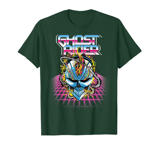 Marvel Ghost Rider Super 80s Retro Neon Grid Graphic T-Shirt T-Shirt