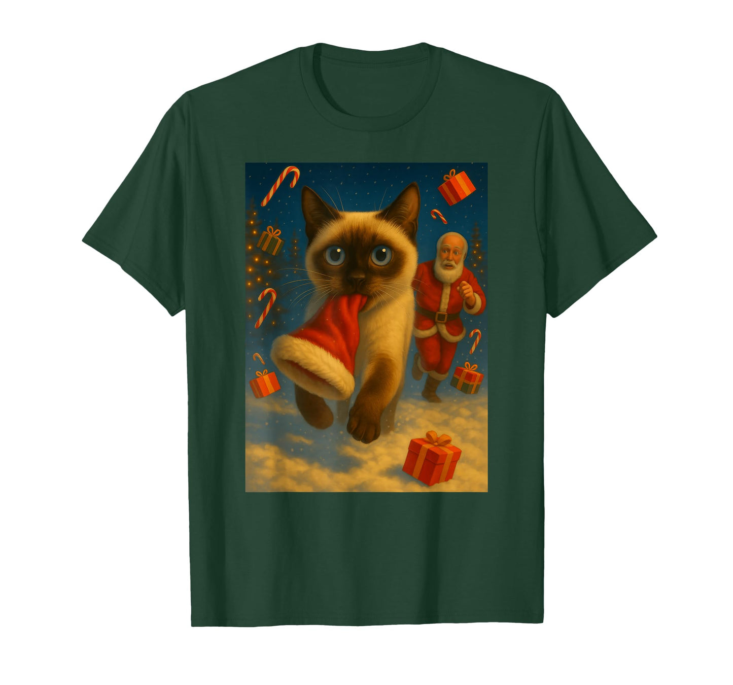 Christmas Santa Sleigh Siamese Cat Selfie Xmas Meme T-Shirt