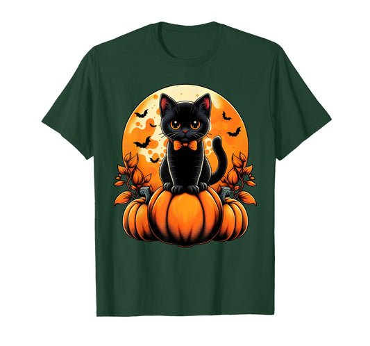 Retro Black Cat Pumpkin Halloween Costume Fall Autumn Season T-Shirt