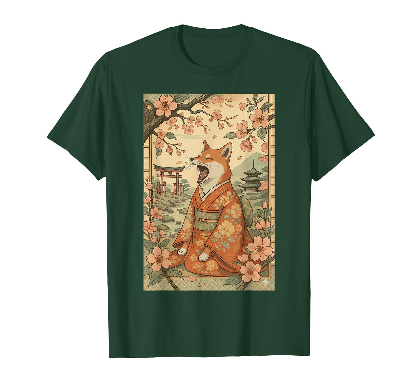 Funny Dog Shirt in Kimono Cherry Blossom Japanese Art T-Shirt